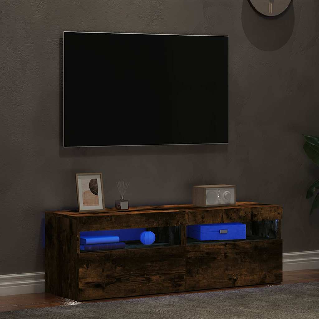 2 db barna tölgyszínű TV-szekrény LED-ekkel 60 x 35 x 40 cm