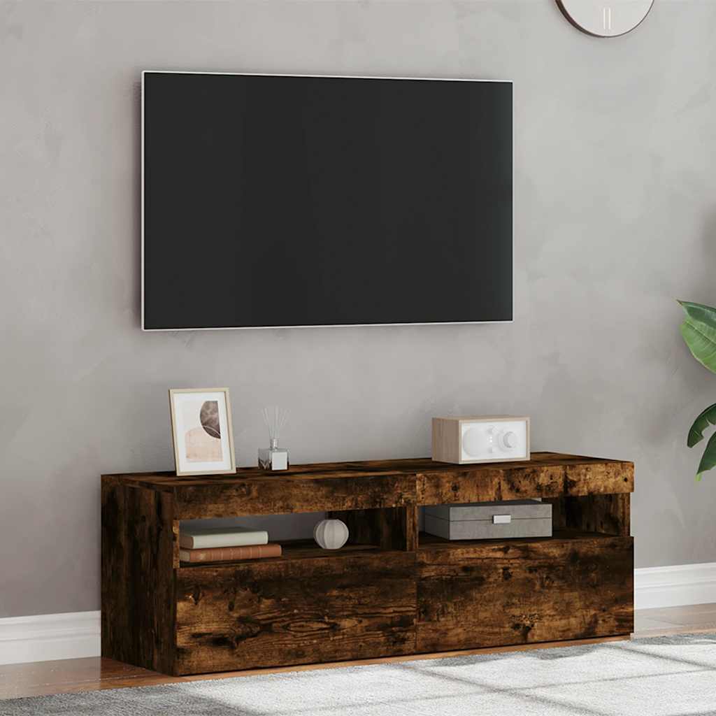 2 db barna tölgyszínű TV-szekrény LED-ekkel 60 x 35 x 40 cm