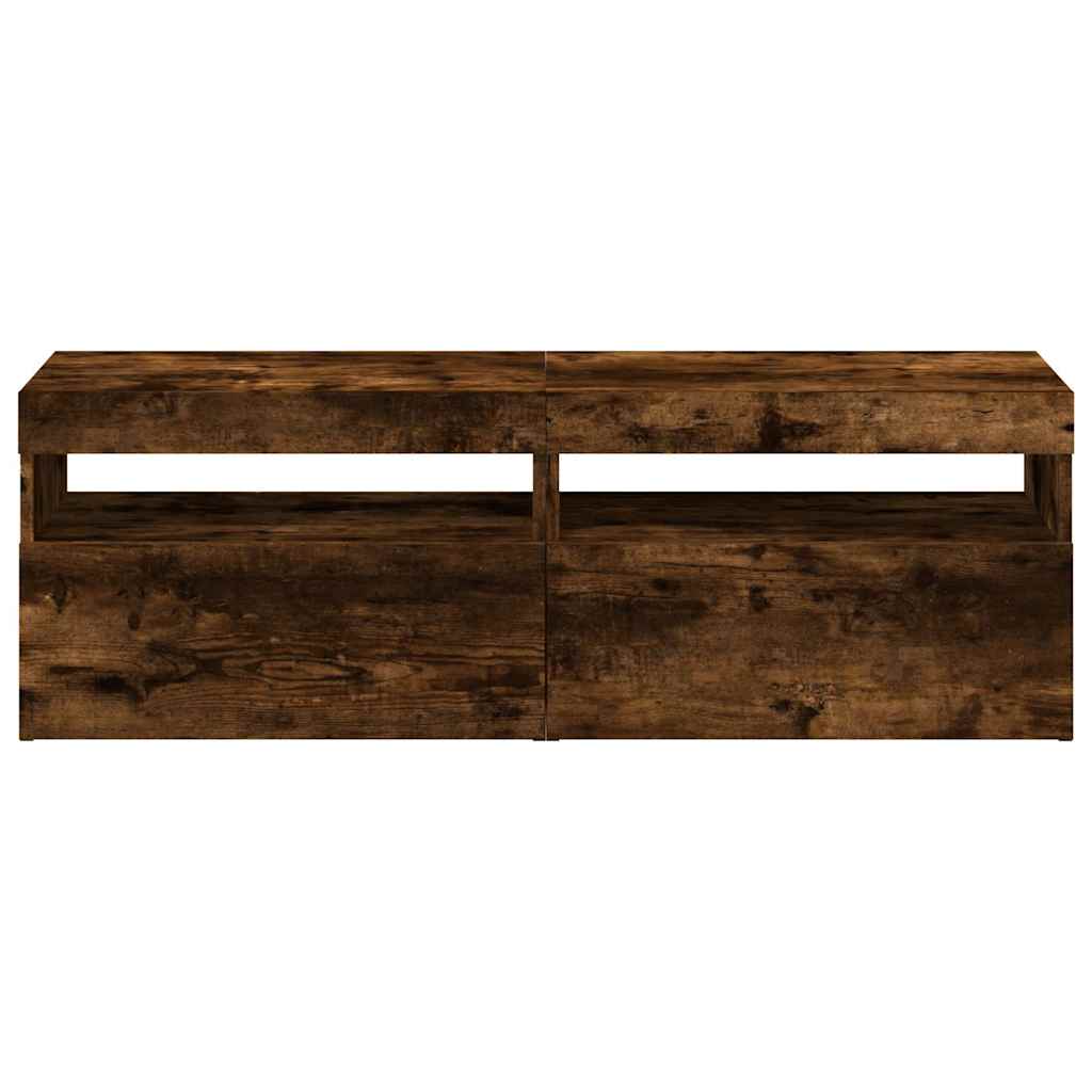 2 db barna tölgyszínű TV-szekrény LED-ekkel 60 x 35 x 40 cm