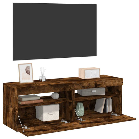 2 db barna tölgyszínű TV-szekrény LED-ekkel 60 x 35 x 40 cm