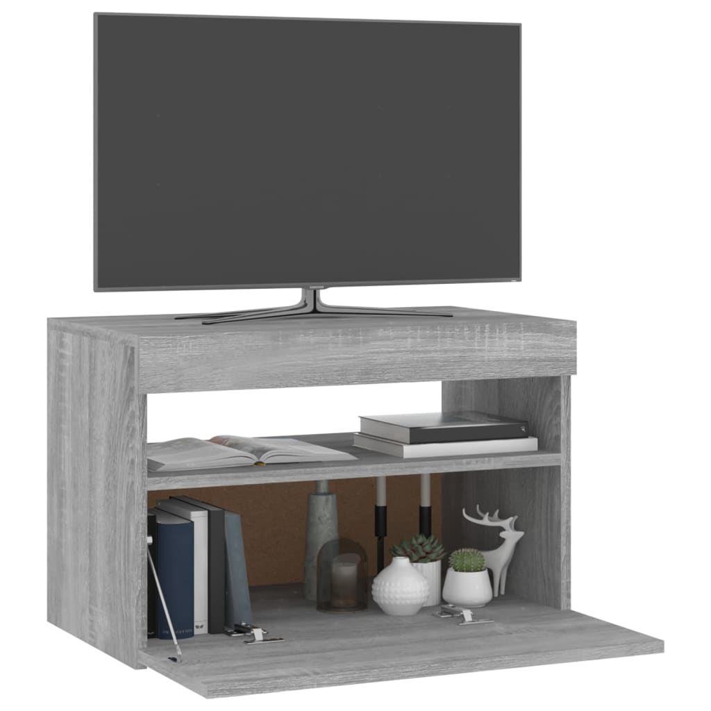 szürke sonoma színű TV-szekrény LED-ekkel 60 x 35 x 40 cm