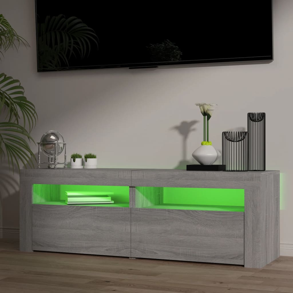 szürke sonoma színű TV-szekrény LED-lámpákkal 120 x 35 x 40 cm
