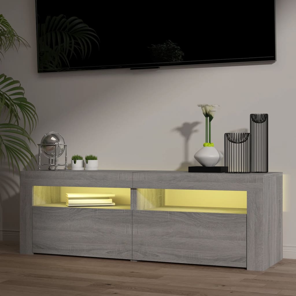 szürke sonoma színű TV-szekrény LED-lámpákkal 120 x 35 x 40 cm
