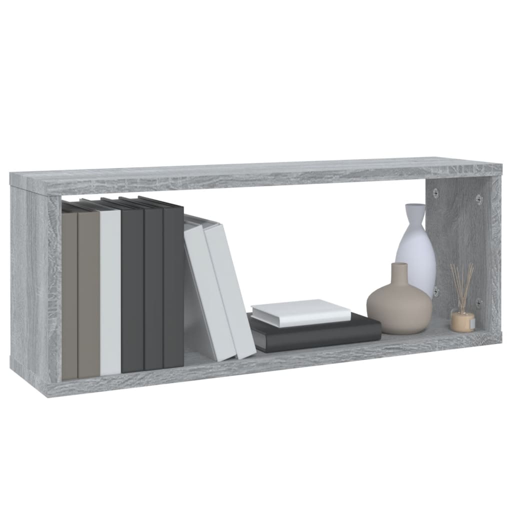 4 db szürke sonoma színű szerelt fa fali kockapolc 60x15x23 cm