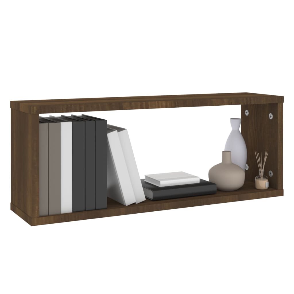 2 db barna tölgy színű szerelt fa fali kockapolc 60x15x23 cm