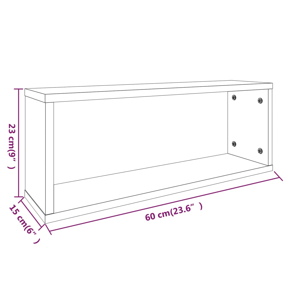 2 db barna tölgy színű szerelt fa fali kockapolc 60x15x23 cm