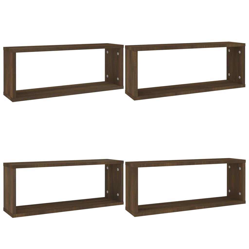 4 db barna tölgy színű szerelt fa fali kockapolc 60x15x23 cm