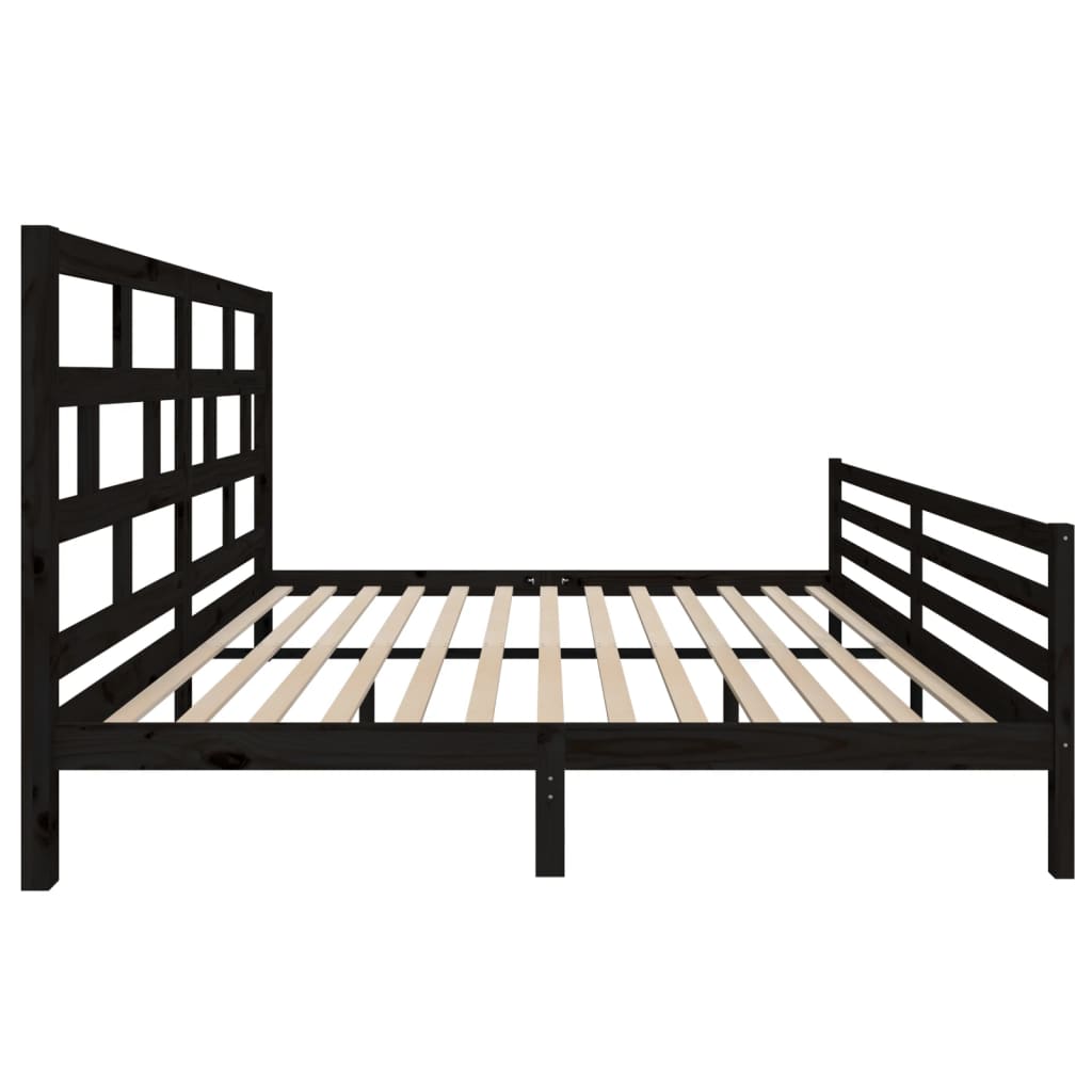 fekete tömör fenyőfa ágykeret 200 x 200 cm