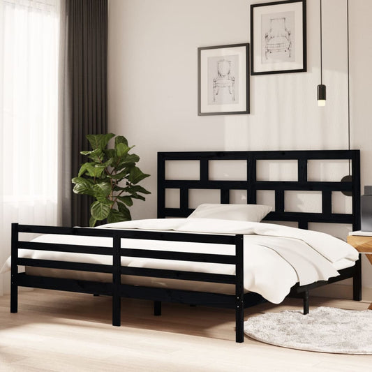 fekete tömör fenyőfa ágykeret 200 x 200 cm