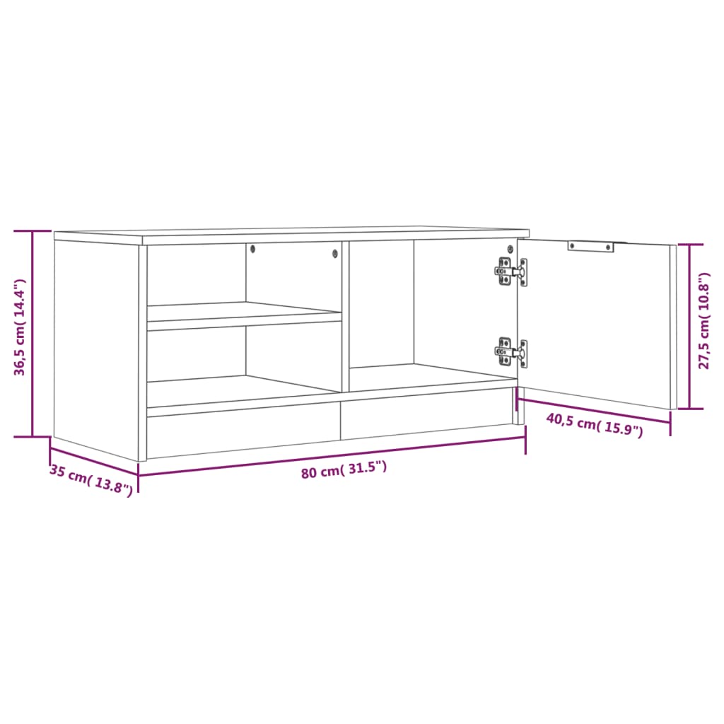 fehér magasfényű szerelt fa TV-szekrény 80x35x36,5 cm