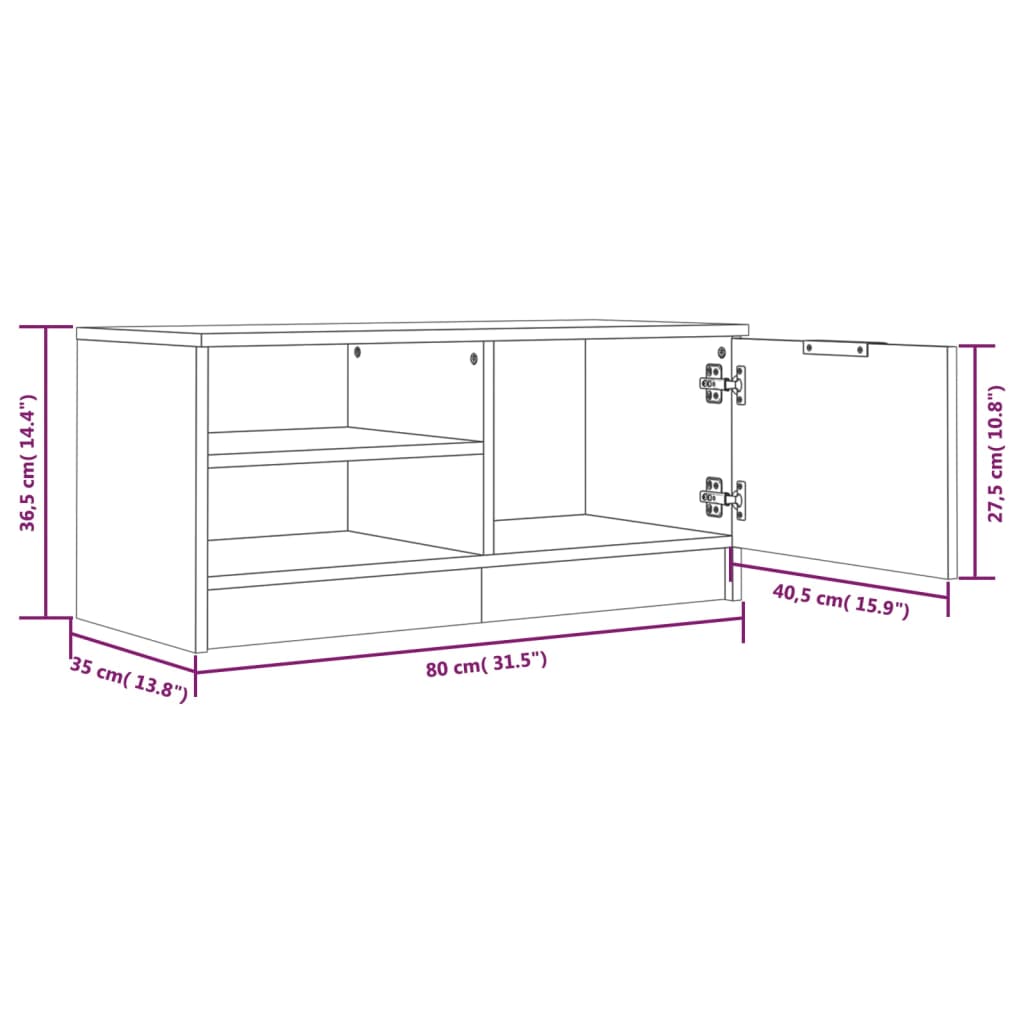 szürke sonoma színű szerelt fa TV-szekrény 80 x 35 x 36,5 cm