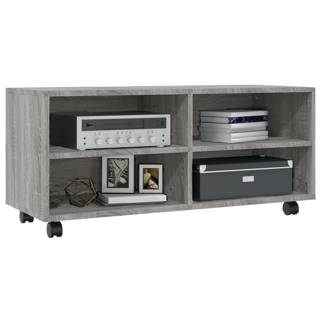 szürke sonoma színű szerelt fa TV-szekrény görgőkkel 90x35x35cm