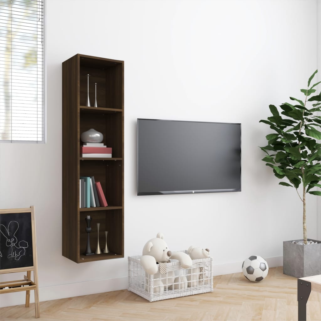 barna tölgy színű szerelt fa könyv-/TV-szekrény 143x30x36 cm