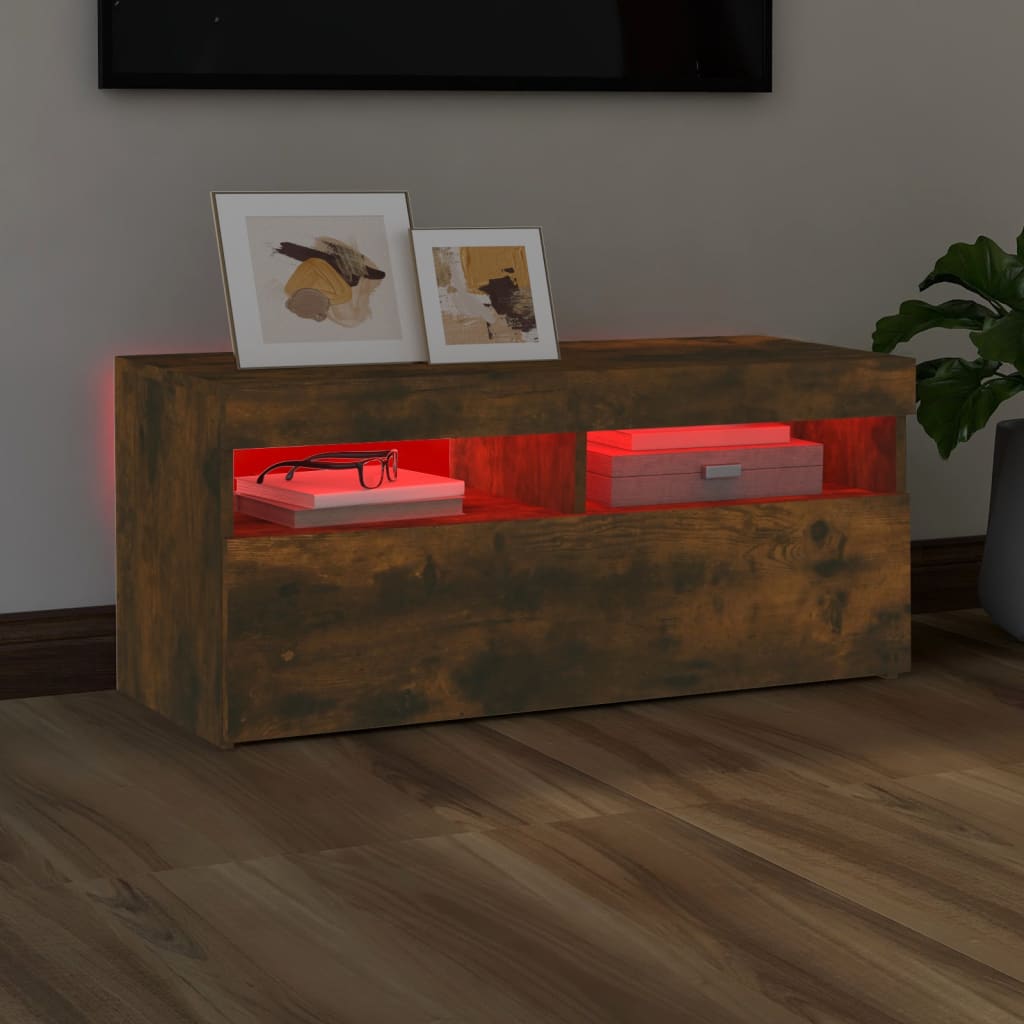 füstös tölgy színű TV-szekrény LED-ekkel 90 x 35 x 40 cm