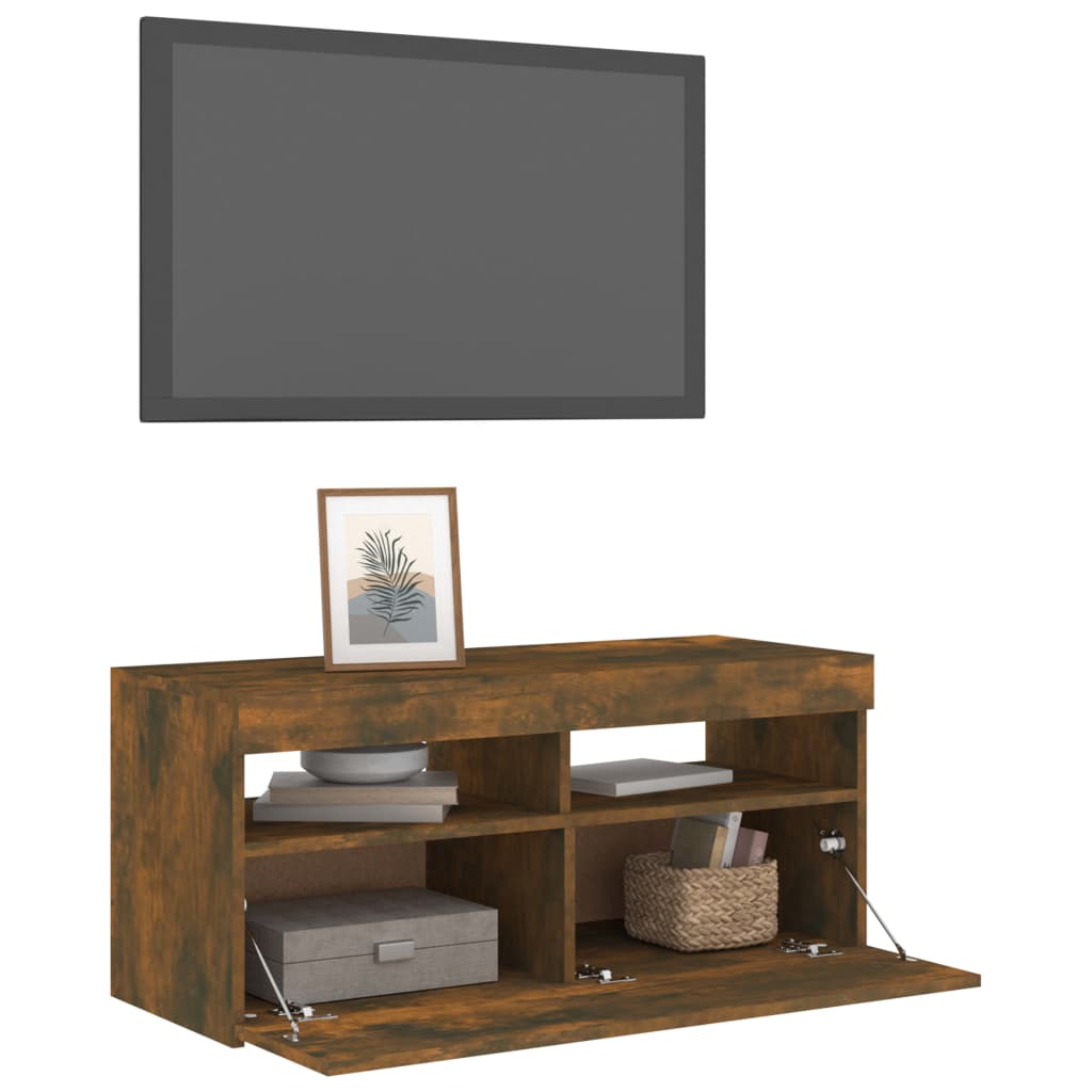 füstös tölgy színű TV-szekrény LED-ekkel 90 x 35 x 40 cm