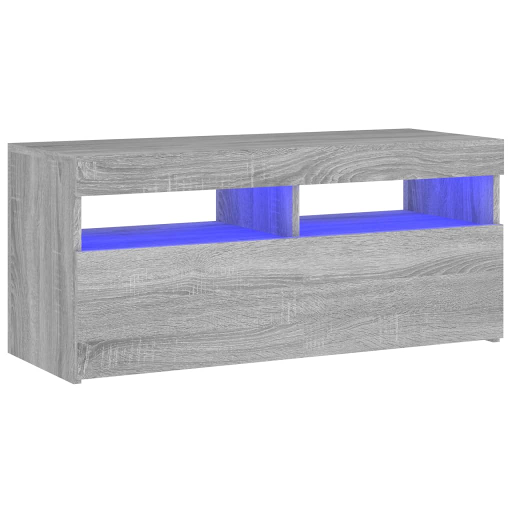 szürke sonoma színű TV-szekrény LED-világítással 90x35x40 cm