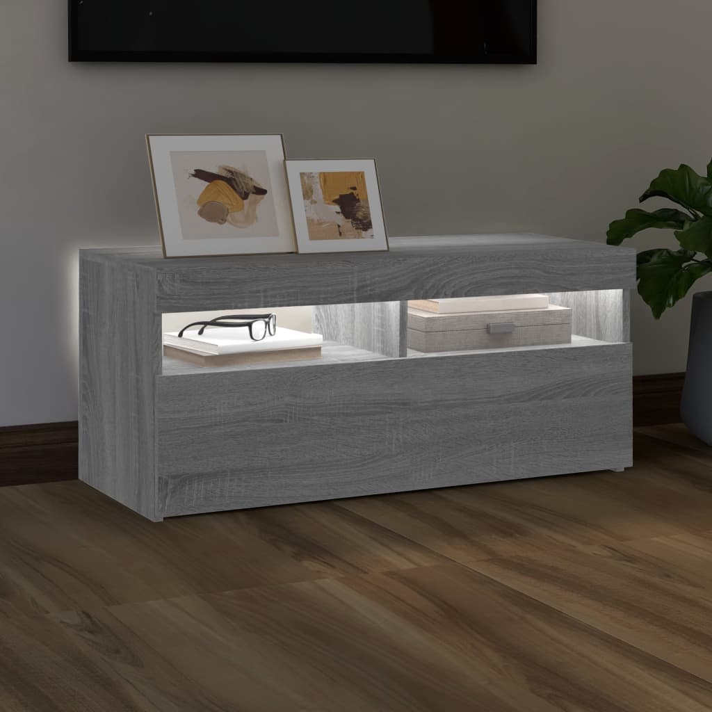 szürke sonoma színű TV-szekrény LED-világítással 90x35x40 cm