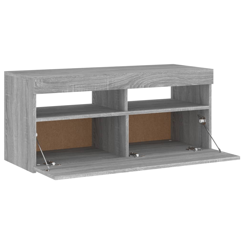szürke sonoma színű TV-szekrény LED-világítással 90x35x40 cm