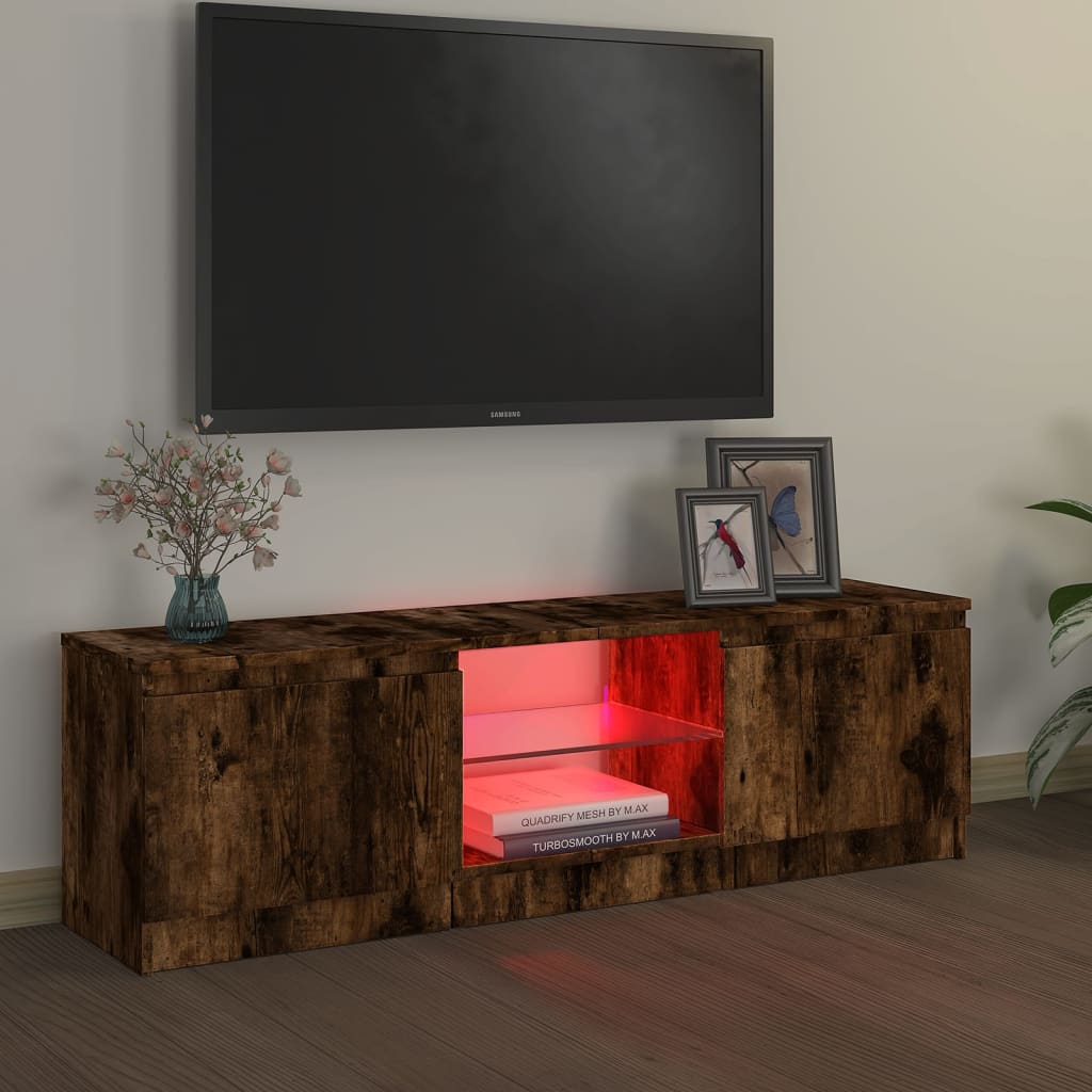 füstölt tölgy színű TV-szekrény LED lámpákkal 120x30x36 cm