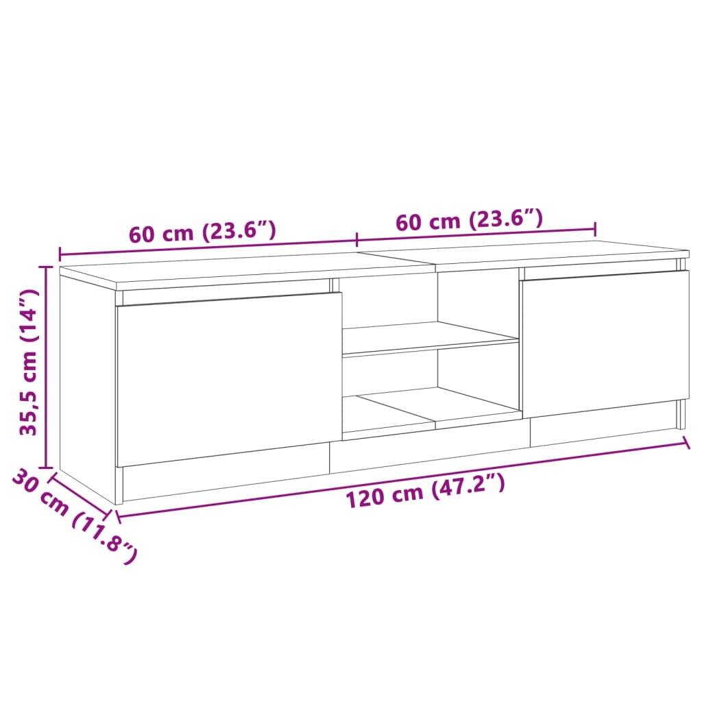 füstölt tölgy színű TV-szekrény LED lámpákkal 120x30x36 cm