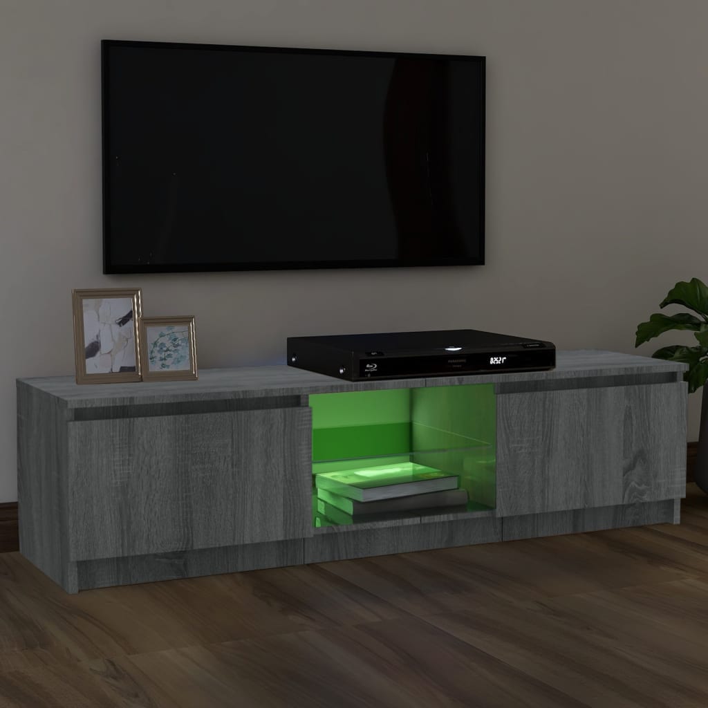 szürke sonoma színű TV-szekrény LED lámpákkal 120 x 30 x 36cm