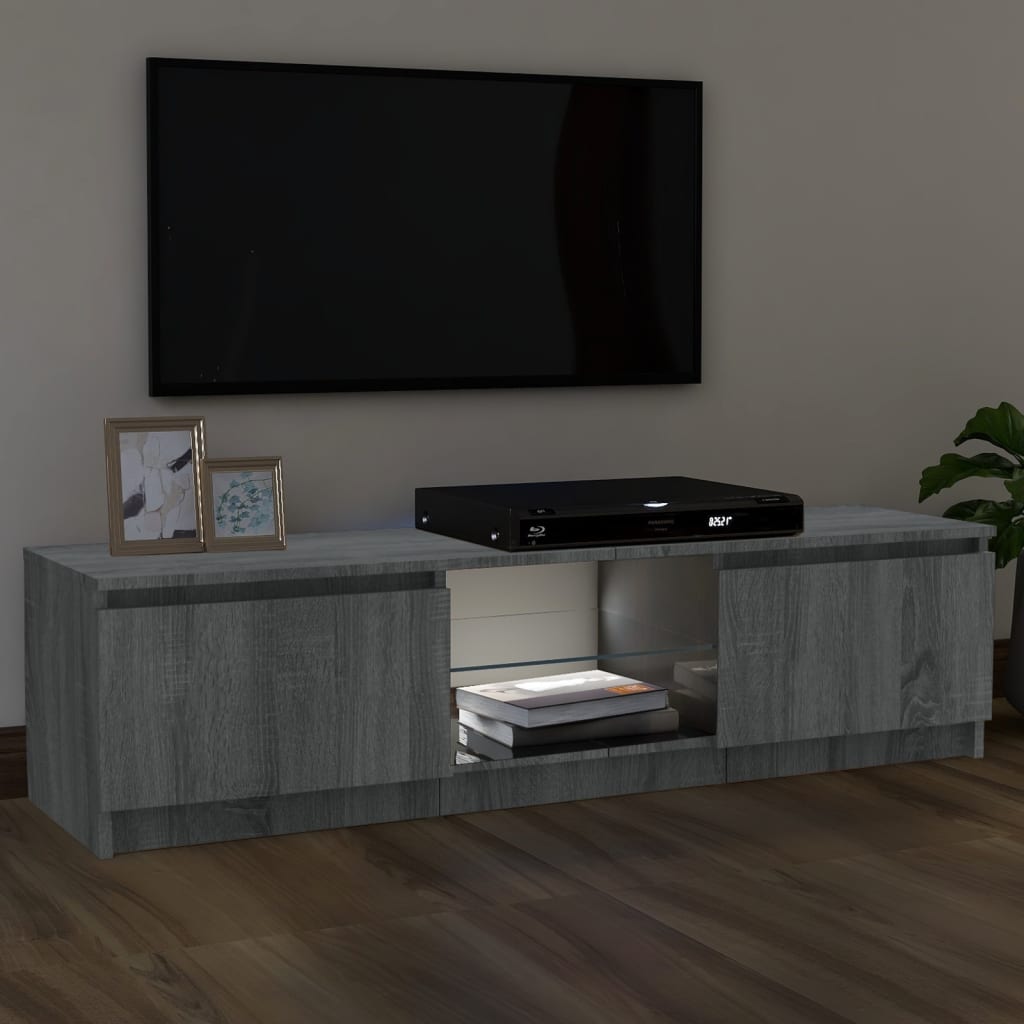 szürke sonoma színű TV-szekrény LED lámpákkal 120 x 30 x 36cm