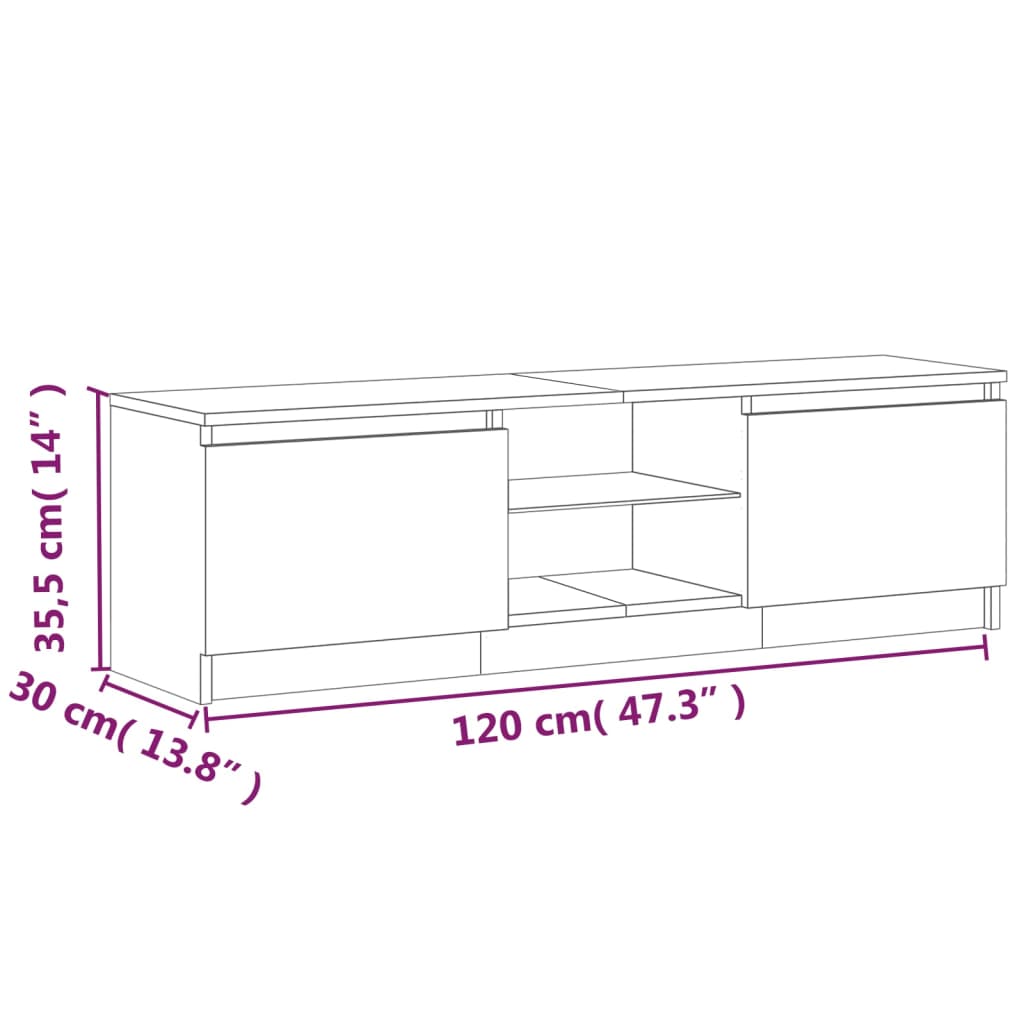 szürke sonoma színű TV-szekrény LED lámpákkal 120 x 30 x 36cm
