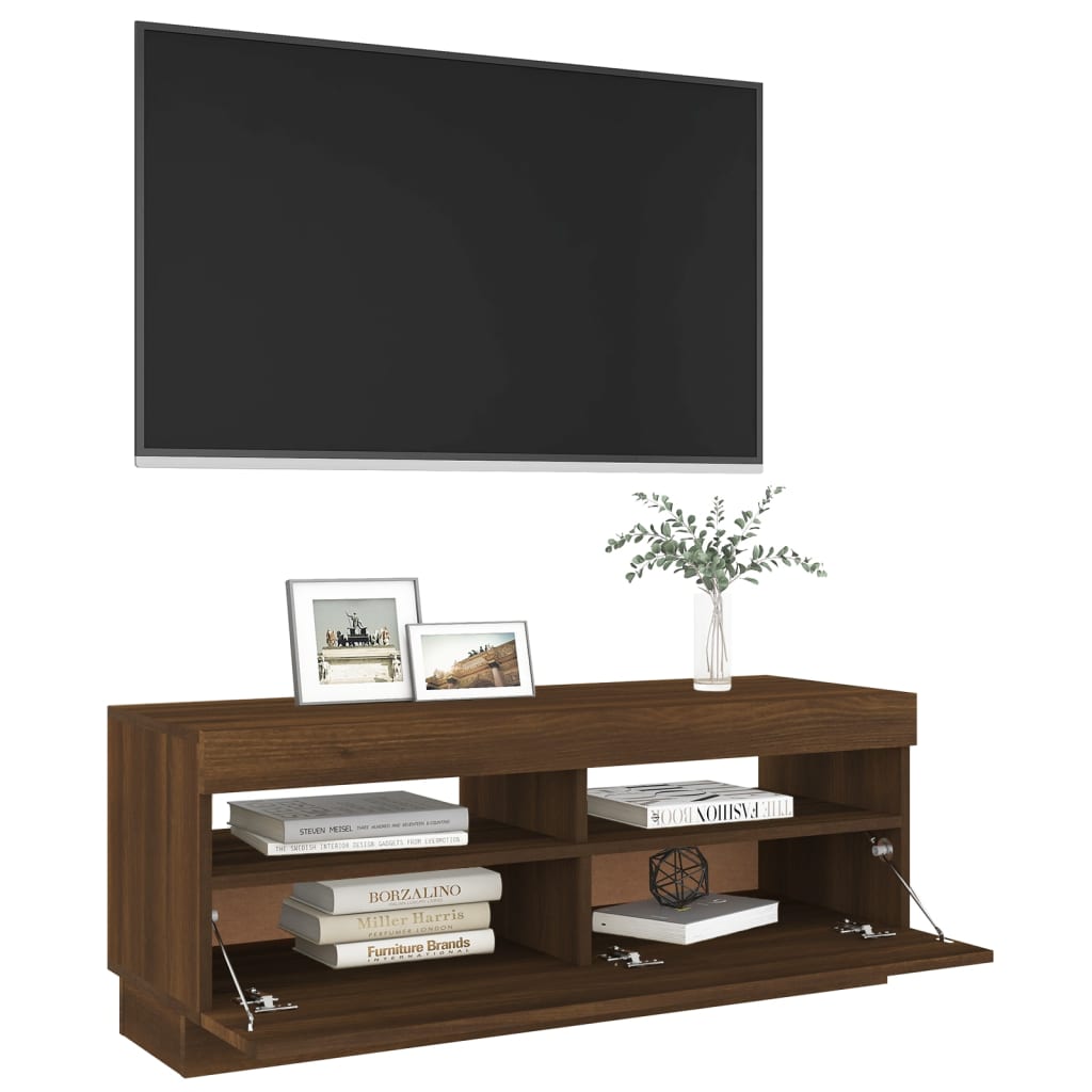 barna tölgyszínű TV-szekrény LED-világítással 100 x 35 x 40 cm
