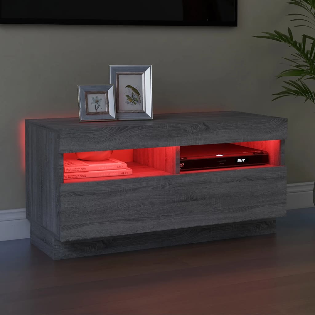 szürke sonoma TV-szekrény LED világítással 80 x 35 x 40 cm