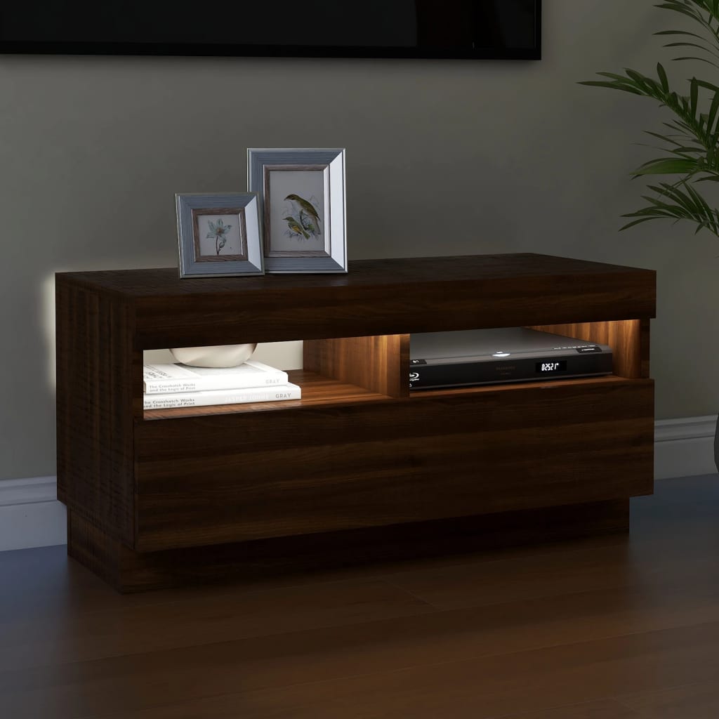barna tölgyszínű TV-szekrény LED-világítással 80 x 35 x 40 cm