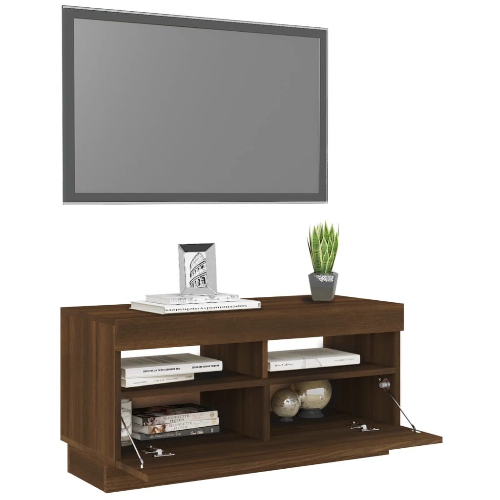 barna tölgyszínű TV-szekrény LED-világítással 80 x 35 x 40 cm