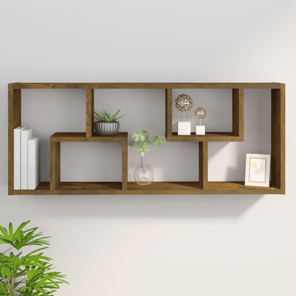 füstös tölgy színű szerelt fa fali polc 36 x 16 x 90 cm