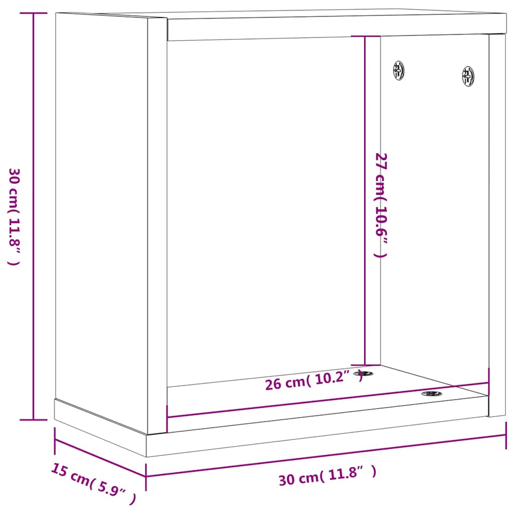 4 db füstös tölgy színű fali kockapolc 30 x 15 x 30 cm