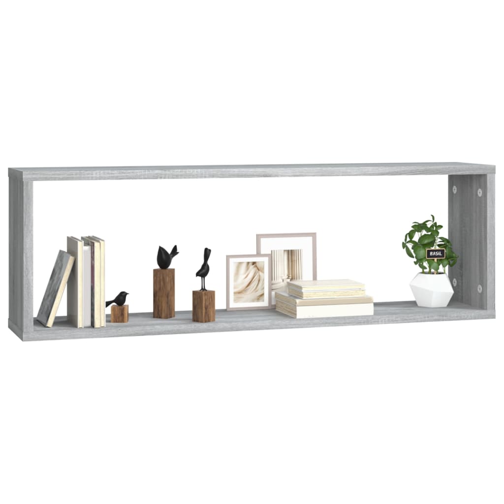 2 db szürke sonoma színű szerelt fa fali kockapolc 80x15x26,5cm