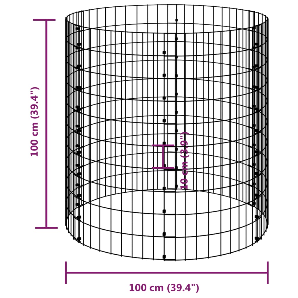 kör alakú horganyzott acél gabion oszlop Ø100 x 100 cm