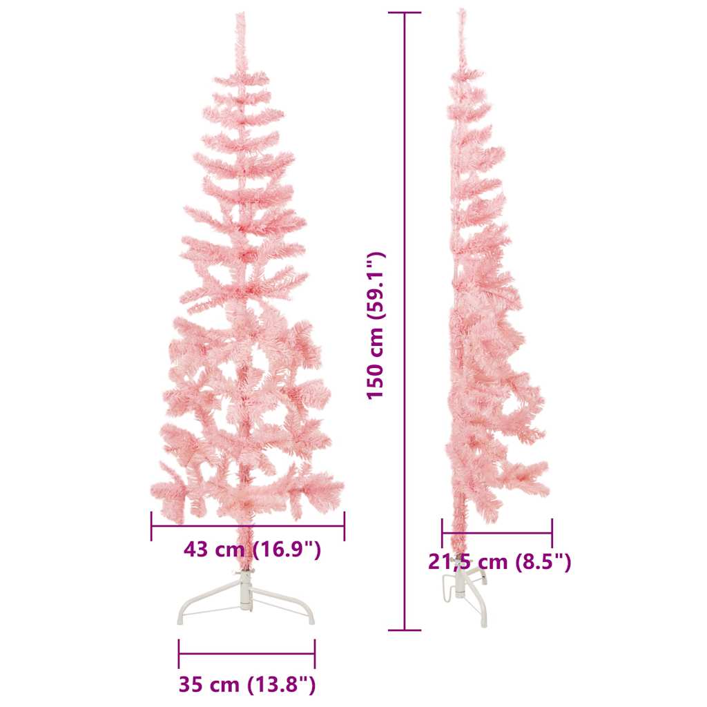 rózsaszín vékony fél műkarácsonyfa állvánnyal 150 cm