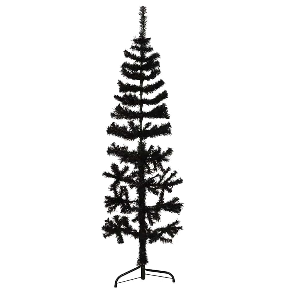 fekete vékony fél műkarácsonyfa állvánnyal 120 cm