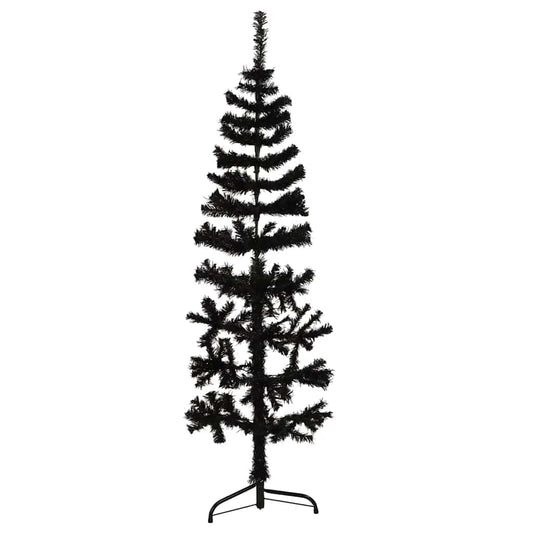 fekete vékony fél műkarácsonyfa állvánnyal 120 cm