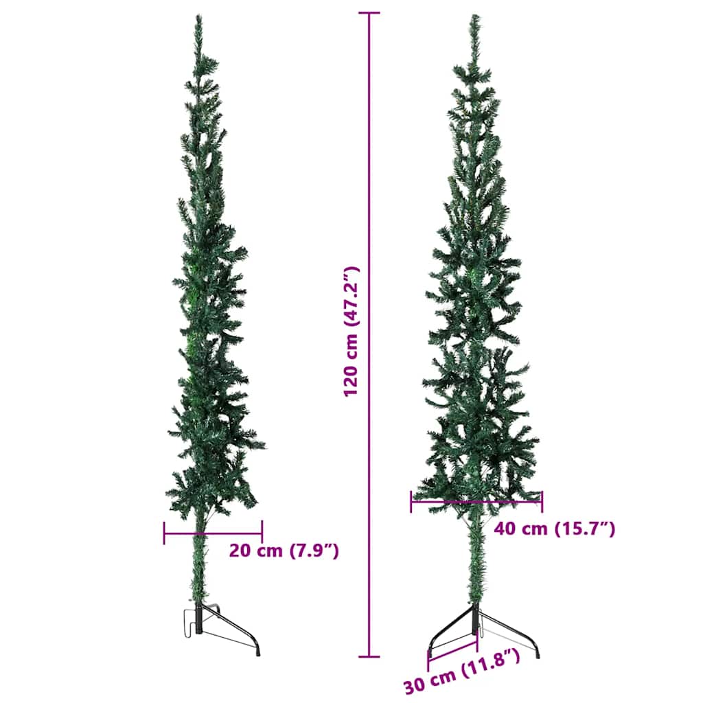 zöld vékony fél műkarácsonyfa állvánnyal 120 cm