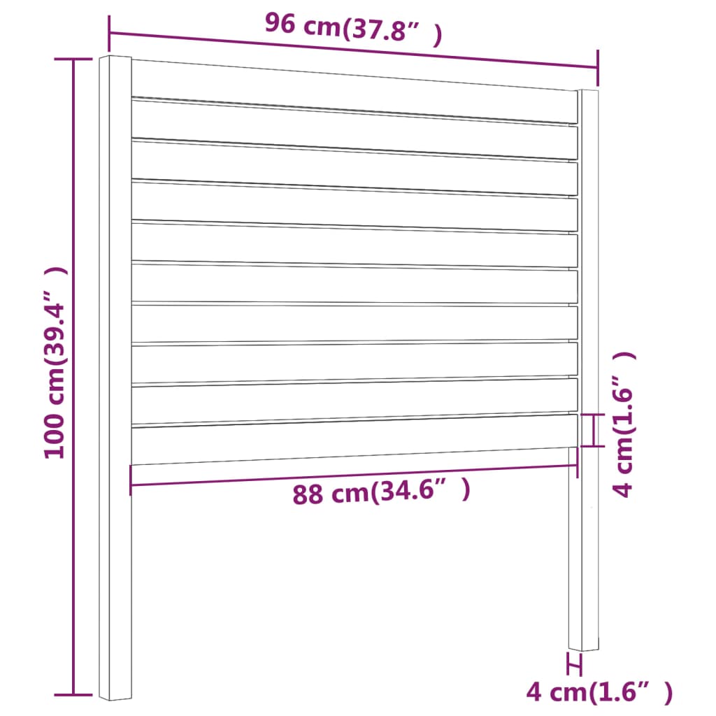 fekete tömör fenyőfa ágyfejtámla 96 x 4 x 100 cm
