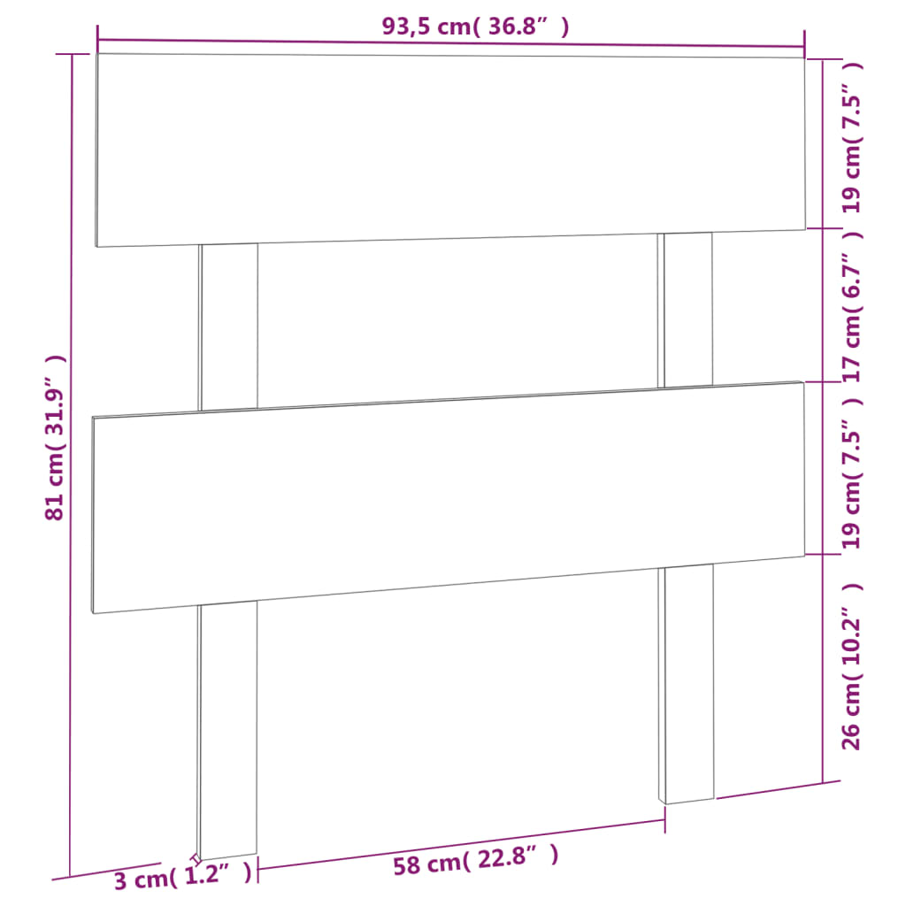 fekete tömör fenyőfa ágyfejtámla 93,5 x 3 x 81 cm