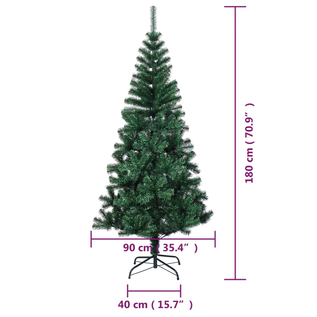 zöld PVC műkarácsonyfa irizáló csúcsokkal 180 cm