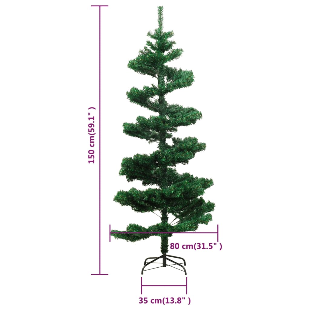 zöld PVC kivilágított állványos kacskaringós karácsonyfa 150 cm