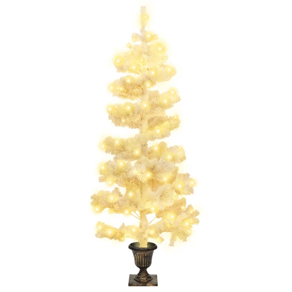 fehér PVC kivilágított kacskaringós karácsonyfa kaspóval 120 cm