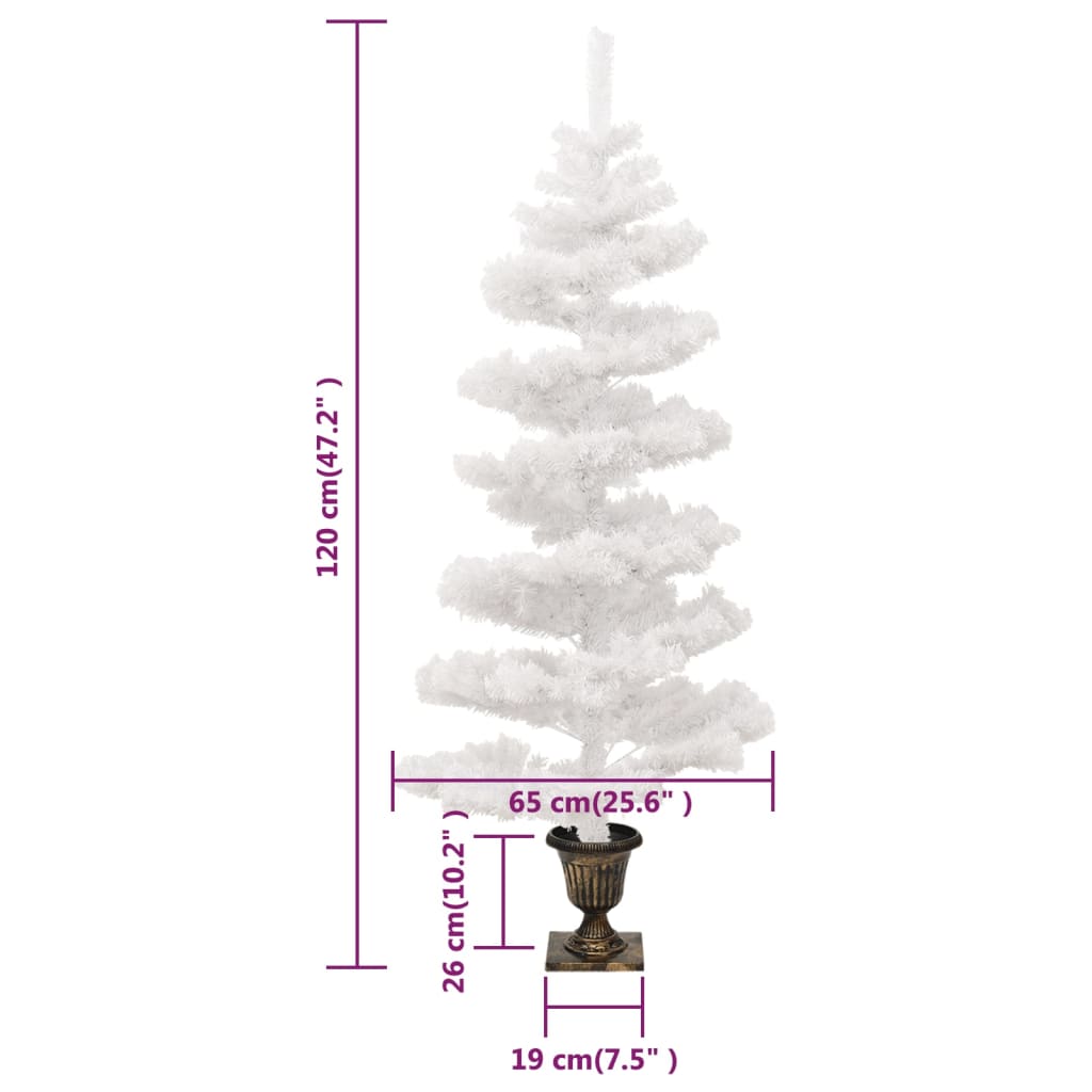 fehér PVC kivilágított kacskaringós karácsonyfa kaspóval 120 cm