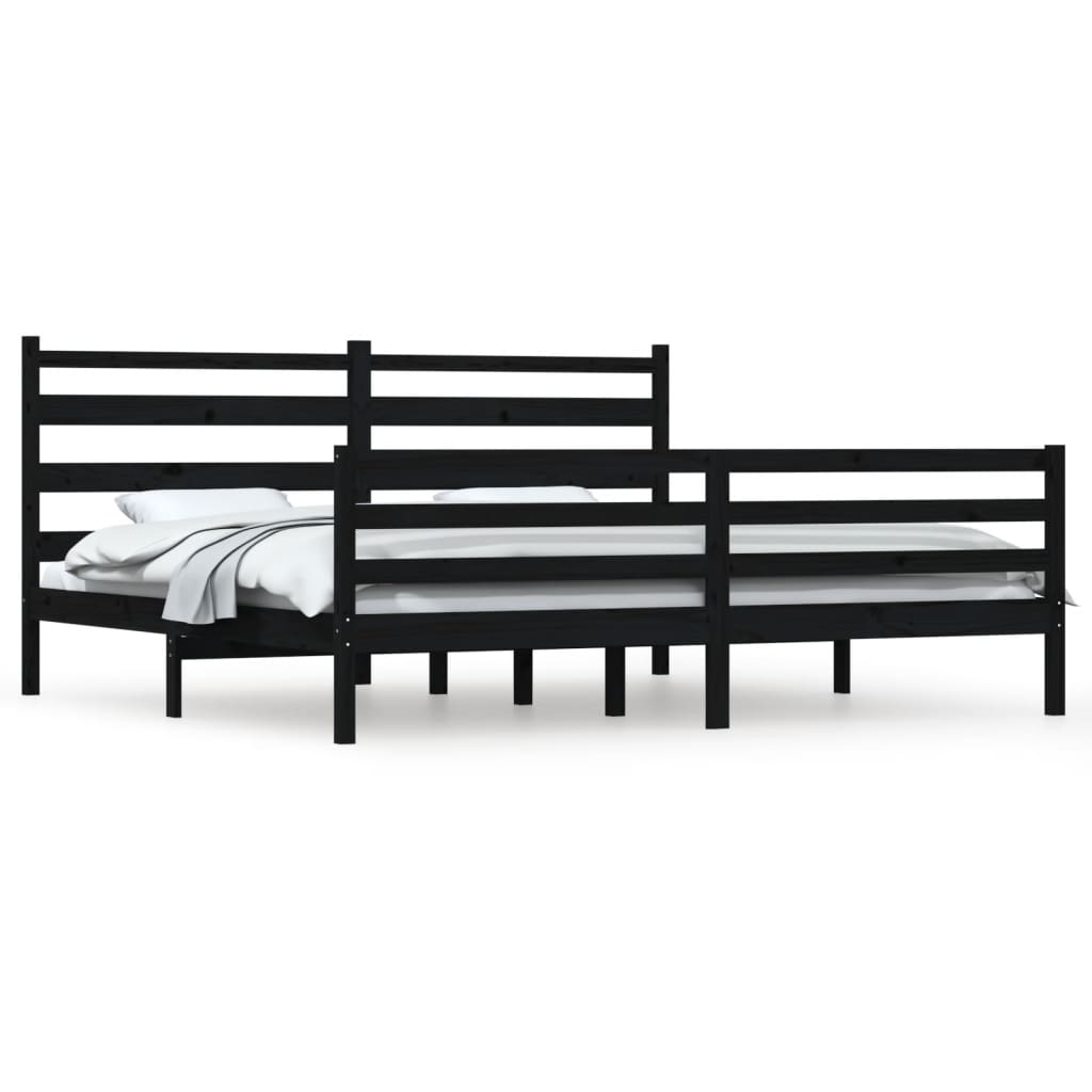 fekete tömör fenyőfa ágykeret 200 x 200 cm