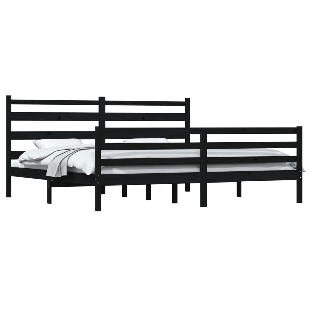 fekete tömör fenyőfa ágykeret 200 x 200 cm