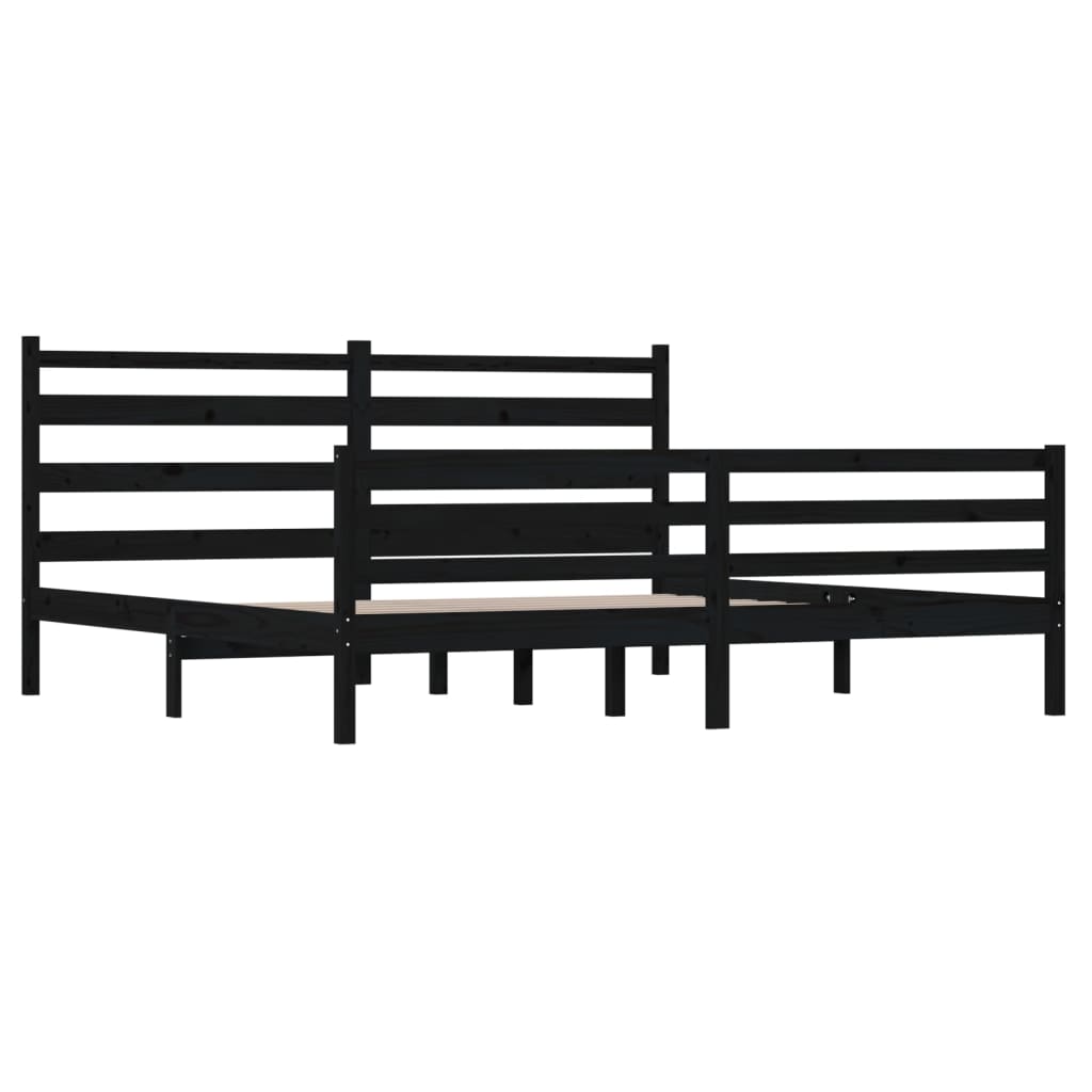 fekete tömör fenyőfa ágykeret 200 x 200 cm