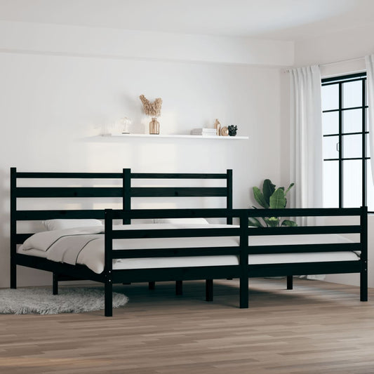 fekete tömör fenyőfa ágykeret 200 x 200 cm