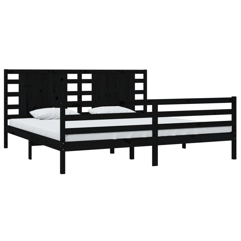 fekete tömör fenyőfa ágykeret 200 x 200 cm